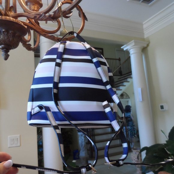 New Kate Spade Multi Color Striped Saffiano Leather Backpack & Money Pouch Set